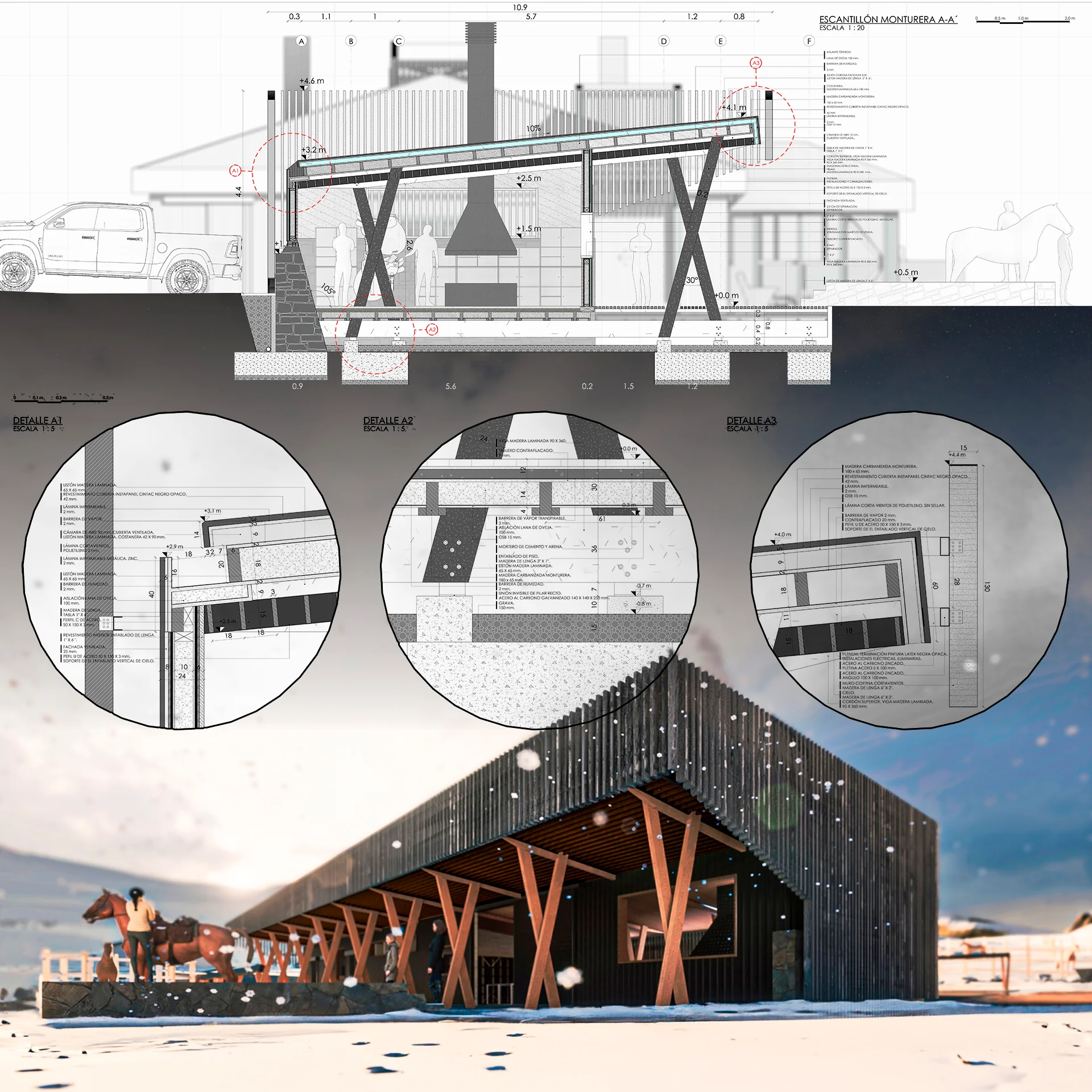 Render Escantillón Monturera de Centro Ecuestre 3R — PatagoniaBIM